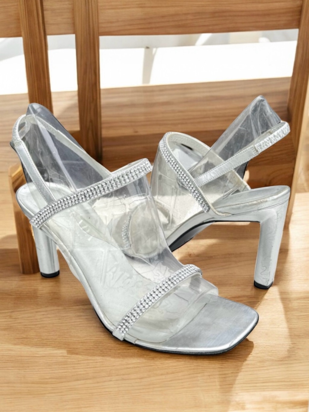 Escada Silver Sandals Embellishment Crystal
